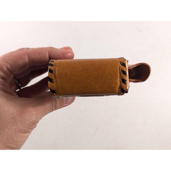 Brown Leather Aztec Calendar cigarette + lighter sleeve, business card sleeve - Picture 3 of 10